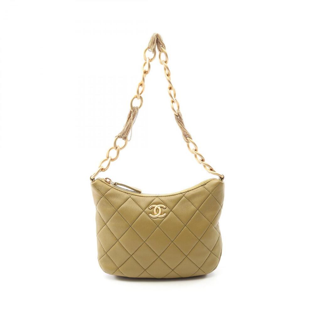 Chanel Matelasse Hobo Shoulder Bag Lambskin Sheepskin Leather Khaki Green